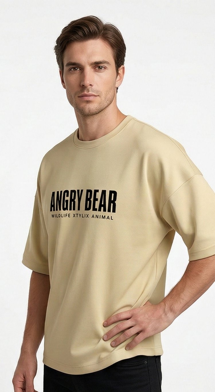 XTYLIX Angry Bear Oversized T-Shirt for Men/Women | Premium Cotton Graphic Printed Round Neck Streetwear T Shirt Badge - Image 3
