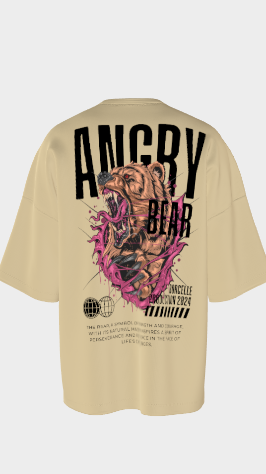 XTYLIX Angry Bear Oversized T-Shirt for Men/Women | Premium Cotton Graphic Printed Round Neck Streetwear T Shirt Badge - Image 9