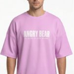 XTYLIX Angry Bear Oversized T-Shirt for Men/Women | Premium Cotton Graphic Printed Round Neck Streetwear T Shirt - lavender