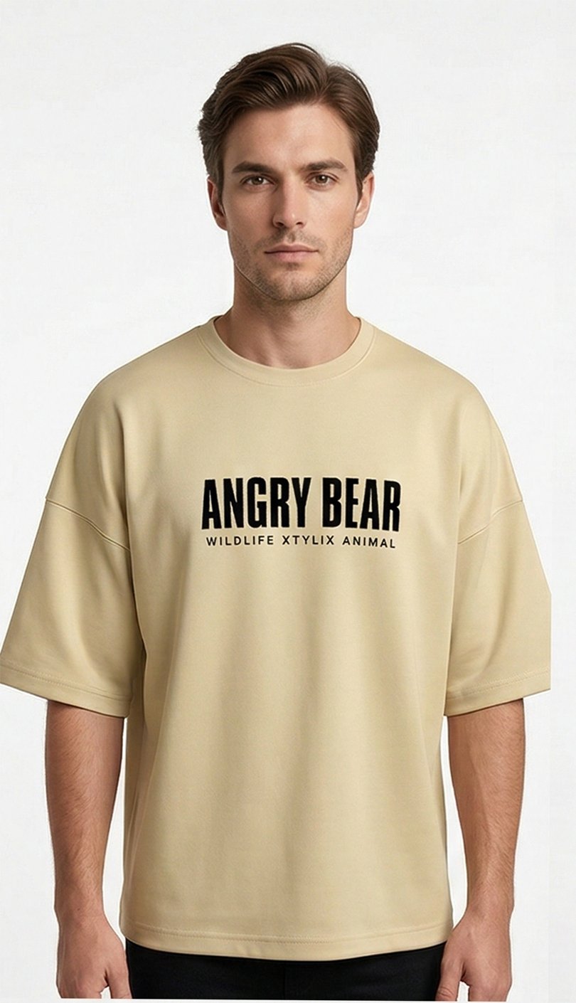 XTYLIX Angry Bear Oversized T-Shirt for Men/Women | Premium Cotton Graphic Printed Round Neck Streetwear T Shirt Badge - Image 4