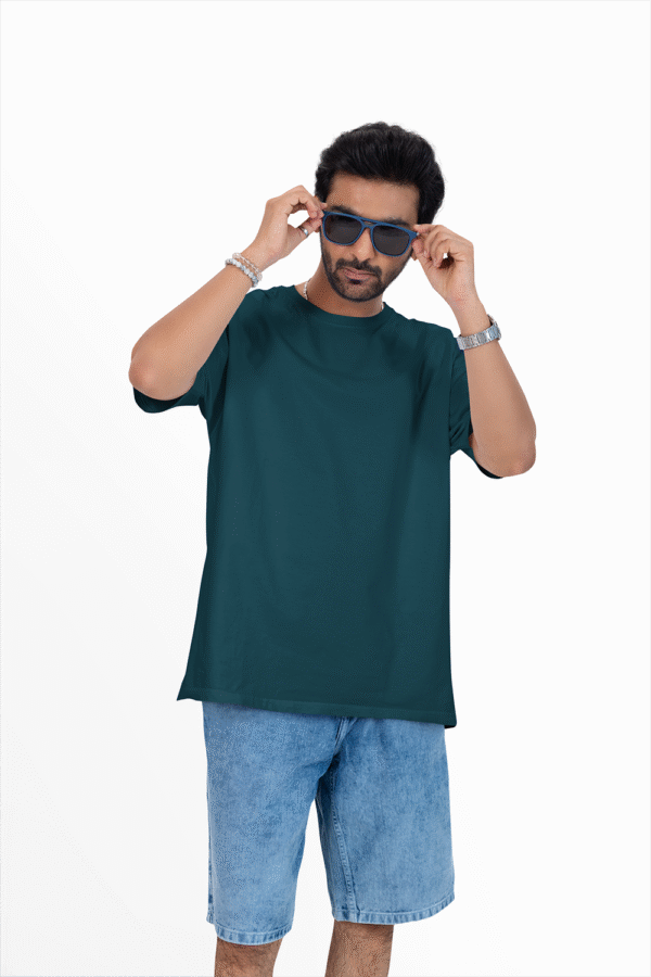 Plain oversized t-shirt for men's teal colour - Image 4