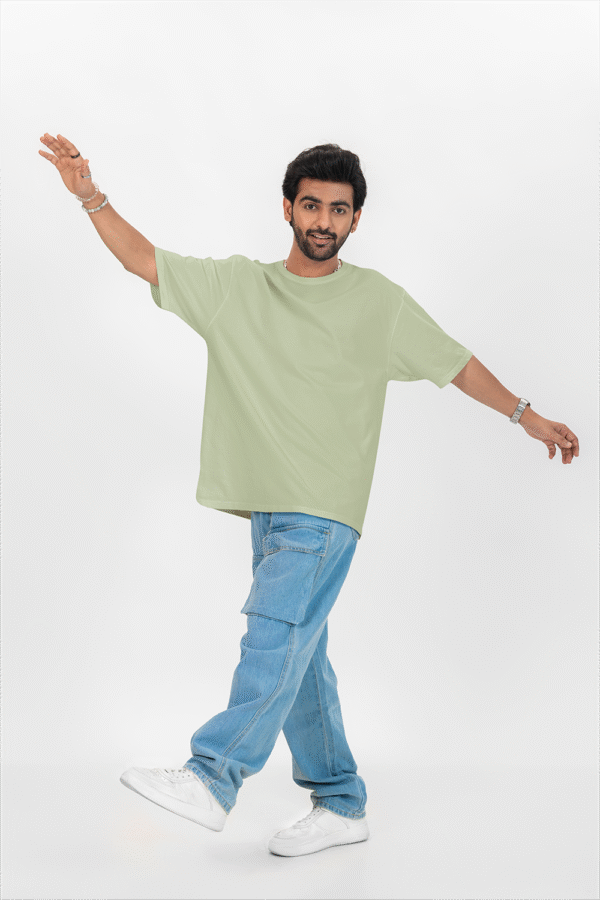 Plain oversized t-shirt for men's olive - Image 3