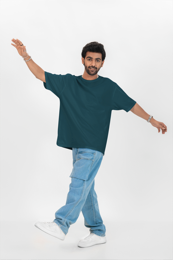 Plain oversized t-shirt for men's teal colour - Image 3