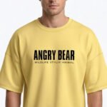 XTYLIX Angry Bear Oversized T-Shirt for Men/Women | Premium Cotton Graphic Printed Round Neck Streetwear T Shirt - yellow badge