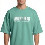 XTYLIX Angry Bear Oversized T-Shirt for Men/Women | Premium Cotton Graphic Printed Round Neck Streetwear T Shirt - mint green