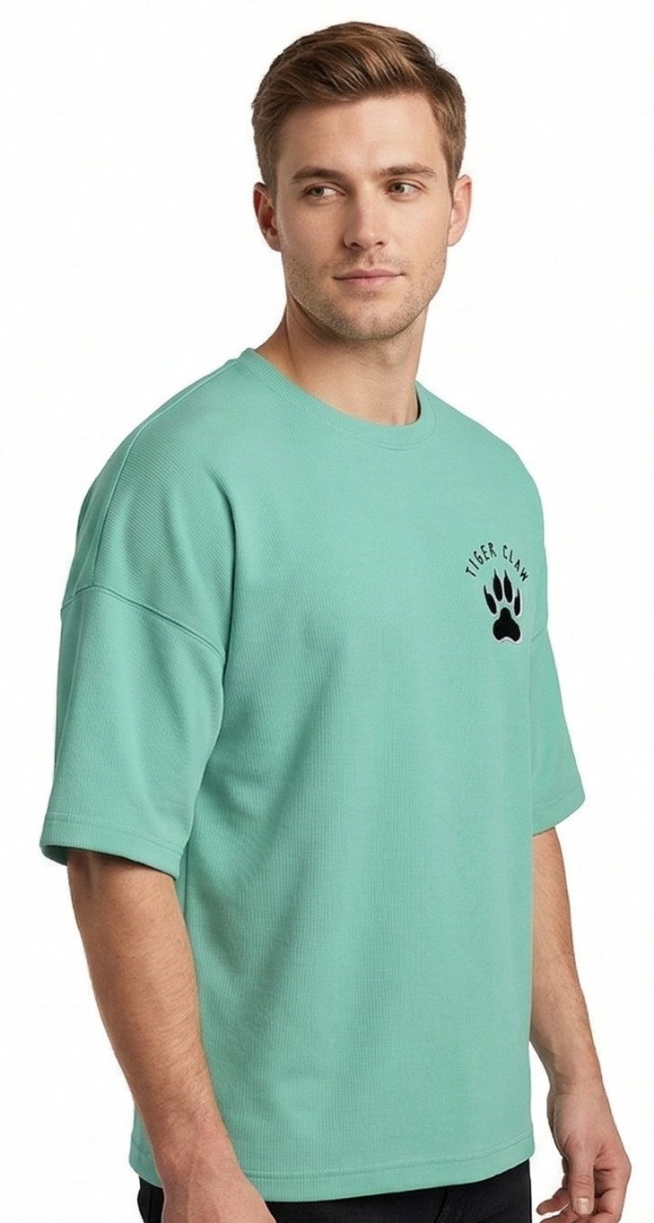 XTYLIX Tiger Oversized T-Shirt for Men | Premium Cotton Graphic Printed Round Neck Streetwear T Shirt Mint Green - Image 3