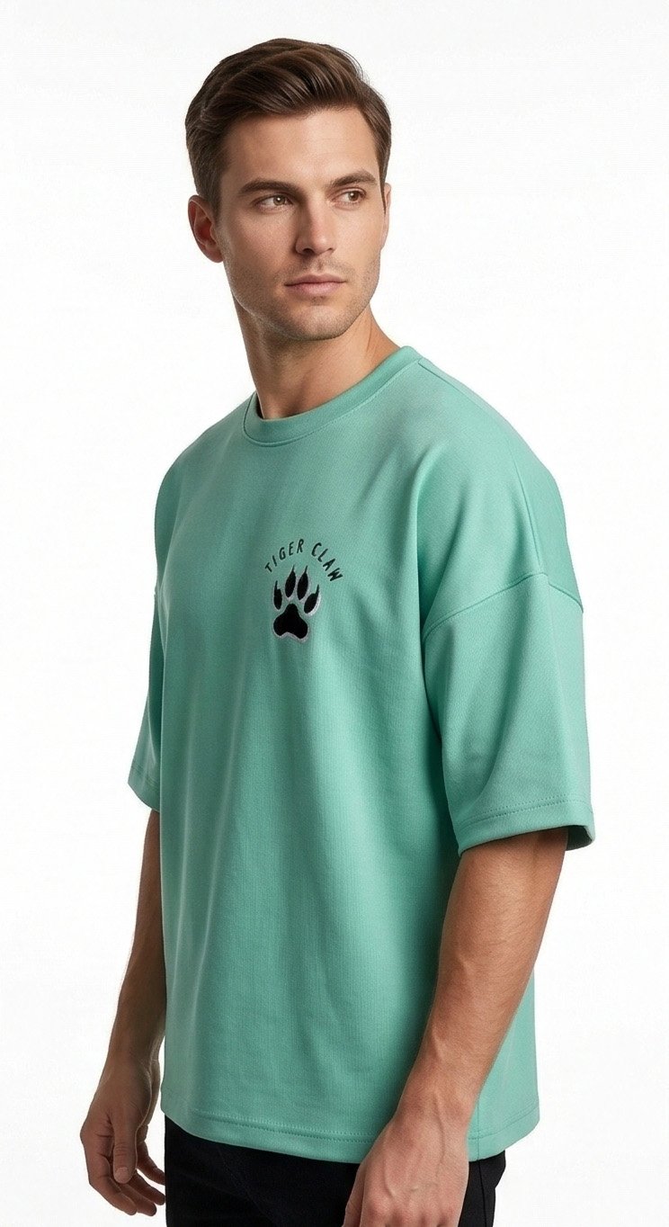 XTYLIX Tiger Oversized T-Shirt for Men | Premium Cotton Graphic Printed Round Neck Streetwear T Shirt Mint Green - Image 4