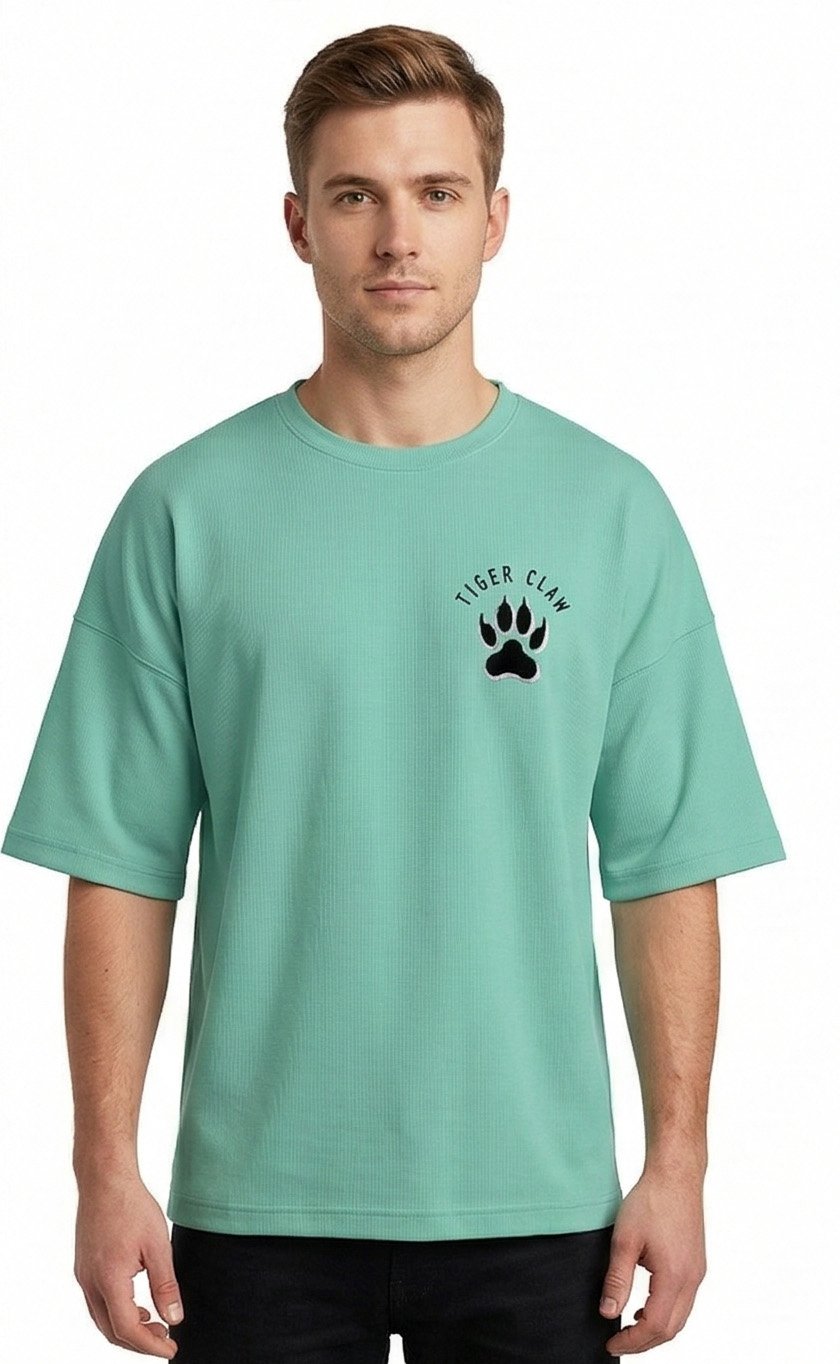 XTYLIX Tiger Oversized T-Shirt for Men | Premium Cotton Graphic Printed Round Neck Streetwear T Shirt Mint Green - Image 5