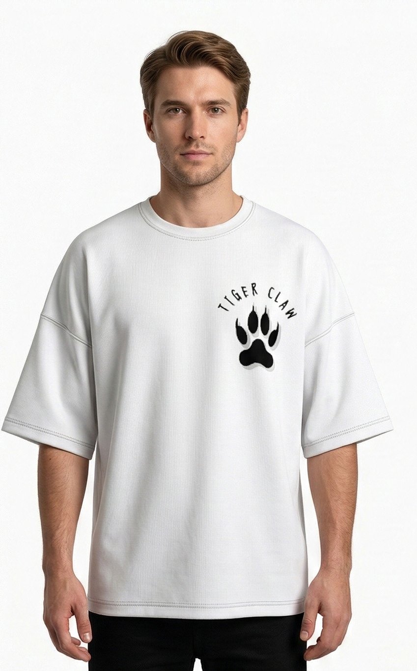 XTYLIX Tiger Oversized T-Shirt for Men | Premium Cotton Graphic Printed Round Neck Streetwear T Shirt white - Image 4