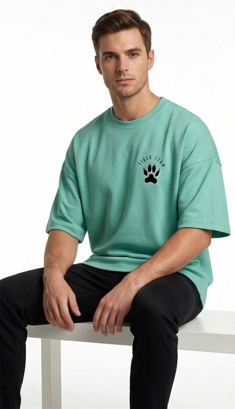 XTYLIX Tiger Oversized T-Shirt for Men | Premium Cotton Graphic Printed Round Neck Streetwear T Shirt Mint Green - Image 6