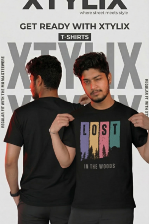 XTYLIX Regular T-Shirt for Men | Premium lycra Graphic Printed Round Neck T Shirt black
