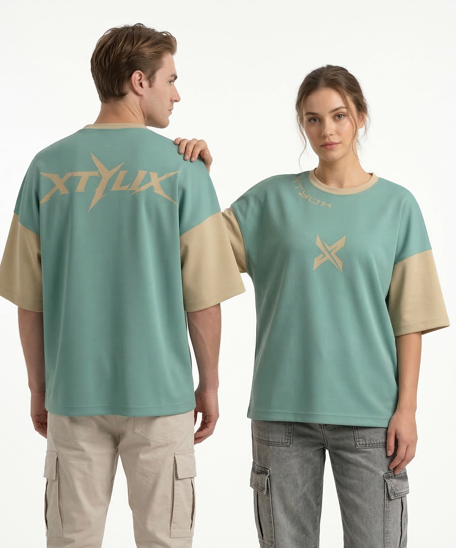 XTYLIX Oversized T-Shirt for Unisex | Premium Cotton Graphic Printed Round Neck Streetwear T Shirt Cross Color mint green
