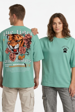 XTYLIX Tiger Oversized T-Shirt for Men | Premium Cotton Graphic Printed Round Neck Streetwear T Shirt Mint Green