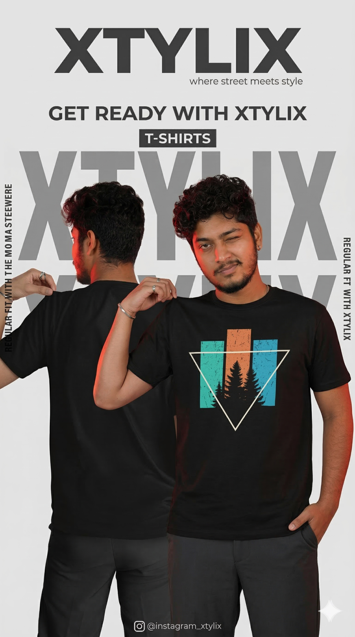 XTYLIX Regular T-Shirt for Men | Premium lycra Graphic Printed Round Neck T Shirt  black