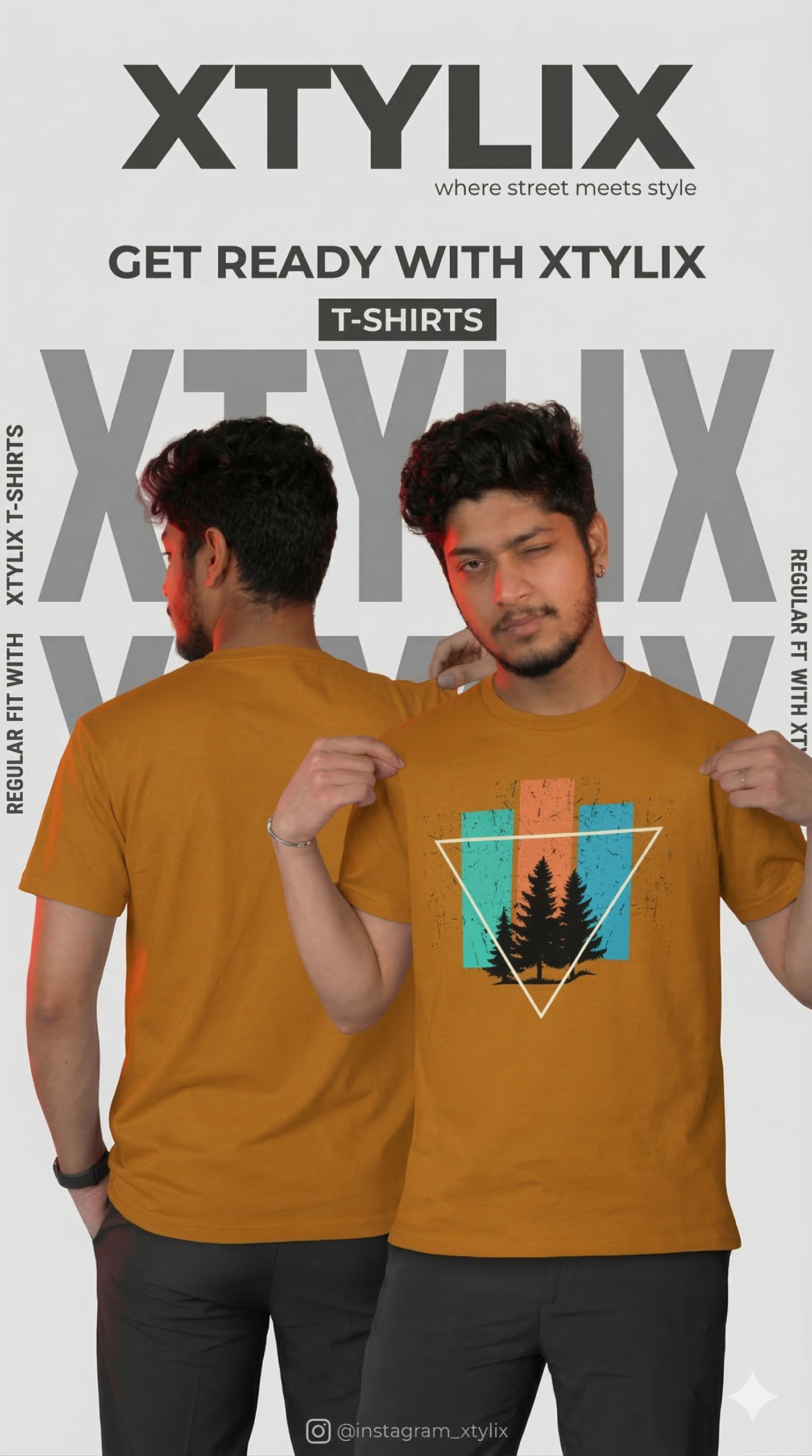 XTYLIX Regular T-Shirt for Men | Premium lycra Graphic Printed Round Neck T Shirt  Deep Mastard
