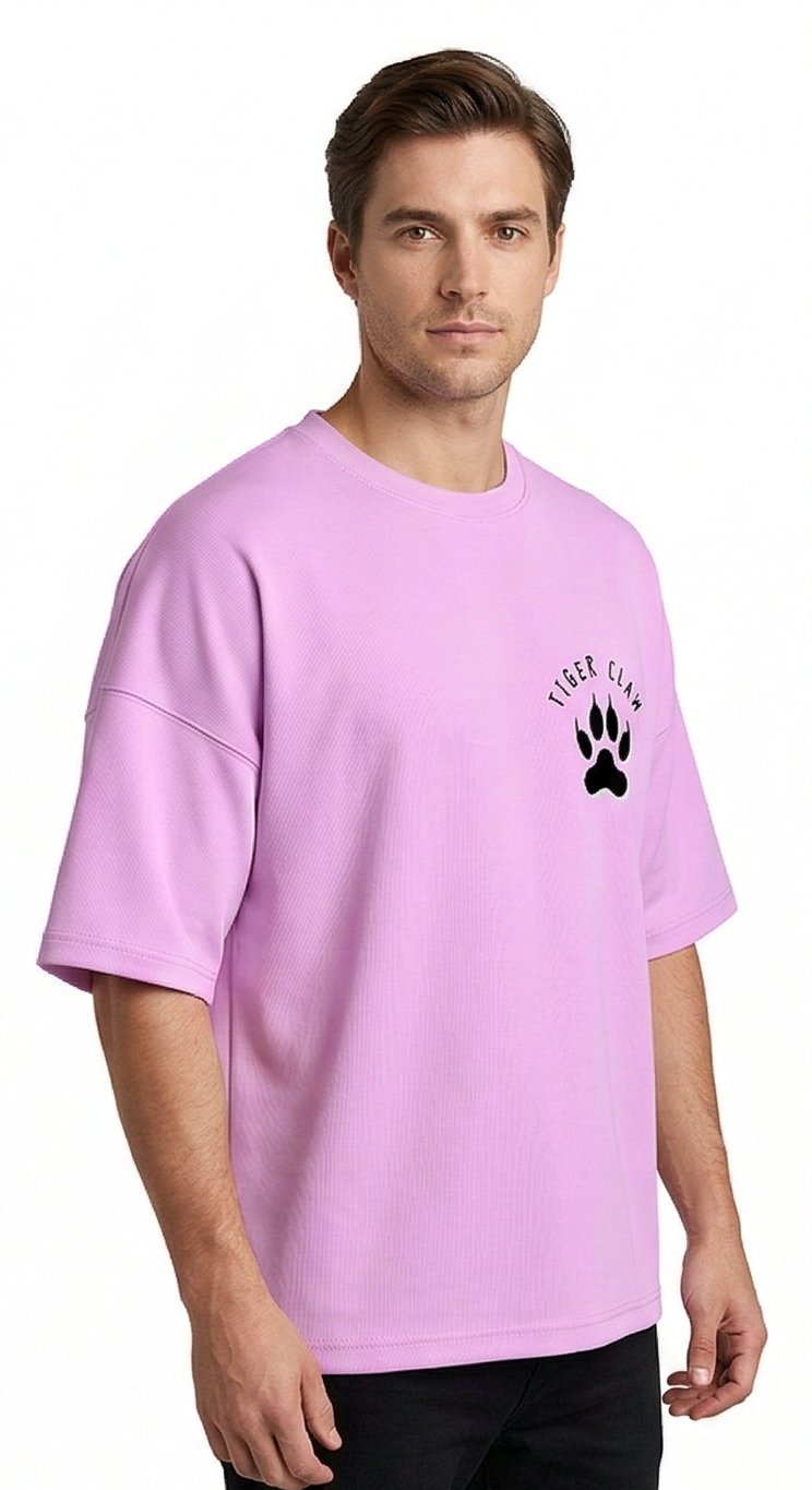XTYLIX Tiger Oversized T-Shirt for Men | Premium Cotton Graphic Printed Round Neck Streetwear T Shirt lavender - Image 4
