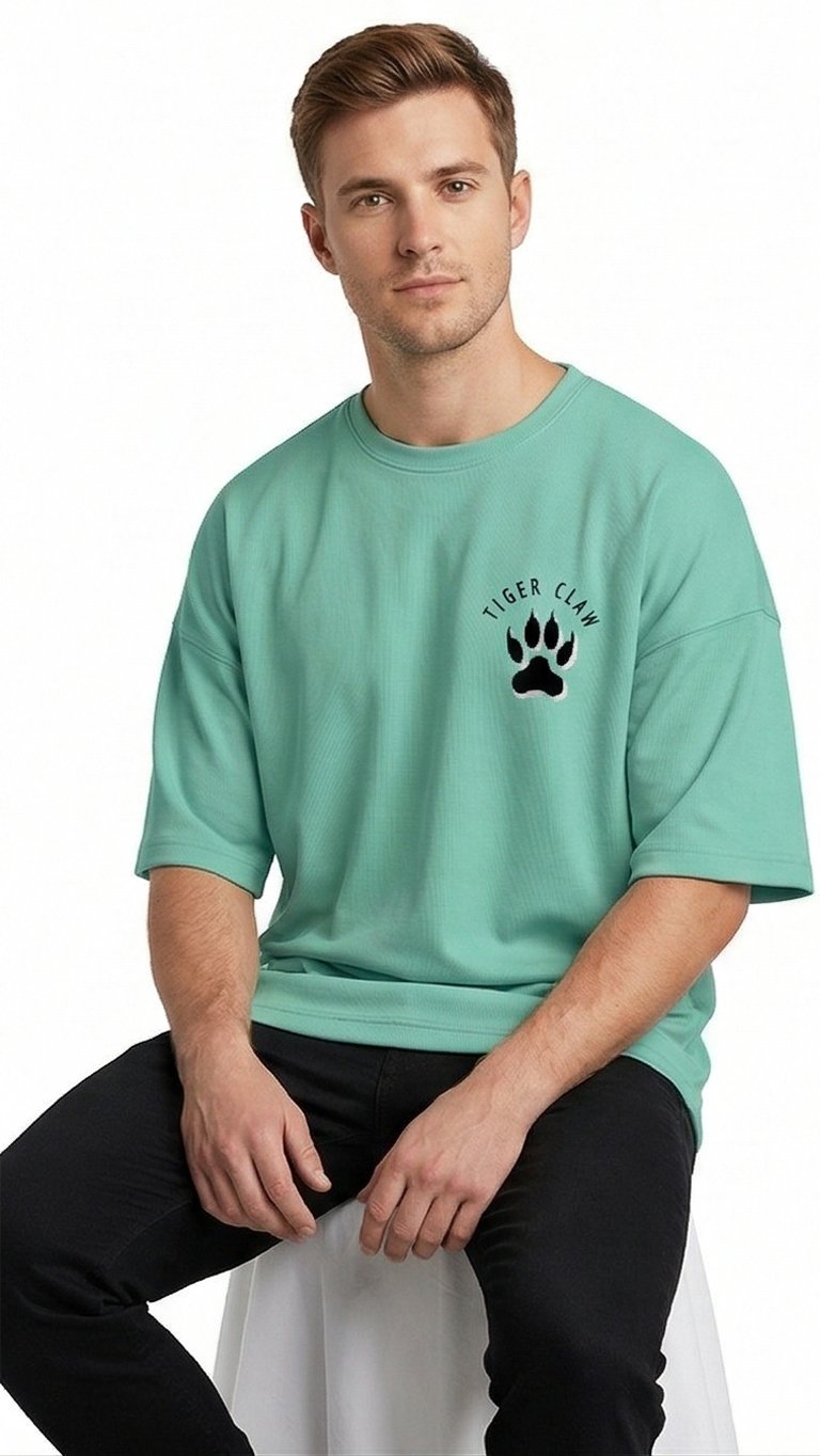 XTYLIX Tiger Oversized T-Shirt for Men | Premium Cotton Graphic Printed Round Neck Streetwear T Shirt Mint Green - Image 7