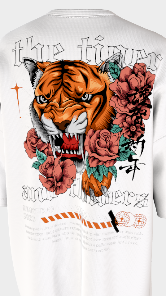 XTYLIX Tiger Oversized T-Shirt for Men | Premium Cotton Graphic Printed Round Neck Streetwear T Shirt white - Image 7