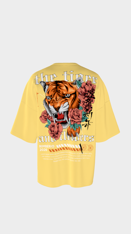 XTYLIX Tiger Oversized T-Shirt for Men | Premium Cotton Graphic Printed Round Neck Streetwear T Shirt Yellow Badge - Image 8