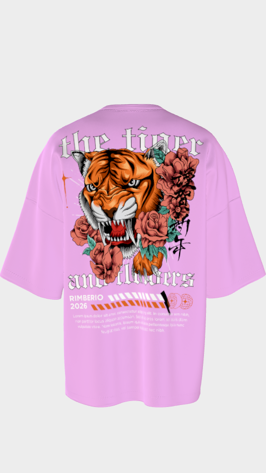 XTYLIX Tiger Oversized T-Shirt for Men | Premium Cotton Graphic Printed Round Neck Streetwear T Shirt lavender - Image 9