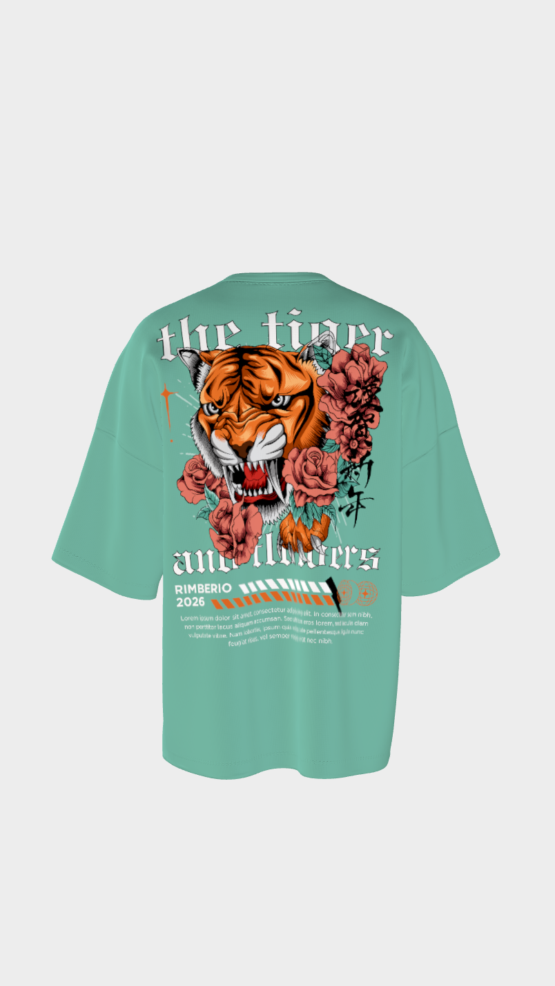 XTYLIX Tiger Oversized T-Shirt for Men | Premium Cotton Graphic Printed Round Neck Streetwear T Shirt Mint Green - Image 8