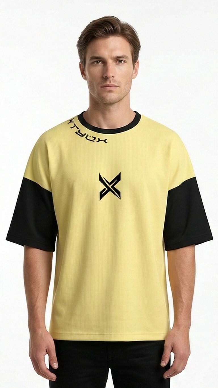 XTYLIX Oversized T-Shirt for Unisex | Premium Cotton Graphic Printed Round Neck Streetwear T Shirt Cross Color Yellow Badge - Image 2