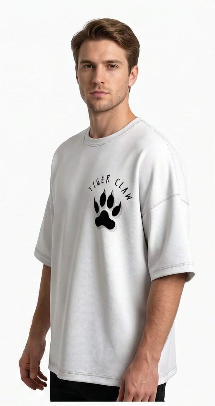 XTYLIX Tiger Oversized T-Shirt for Men | Premium Cotton Graphic Printed Round Neck Streetwear T Shirt white - Image 2