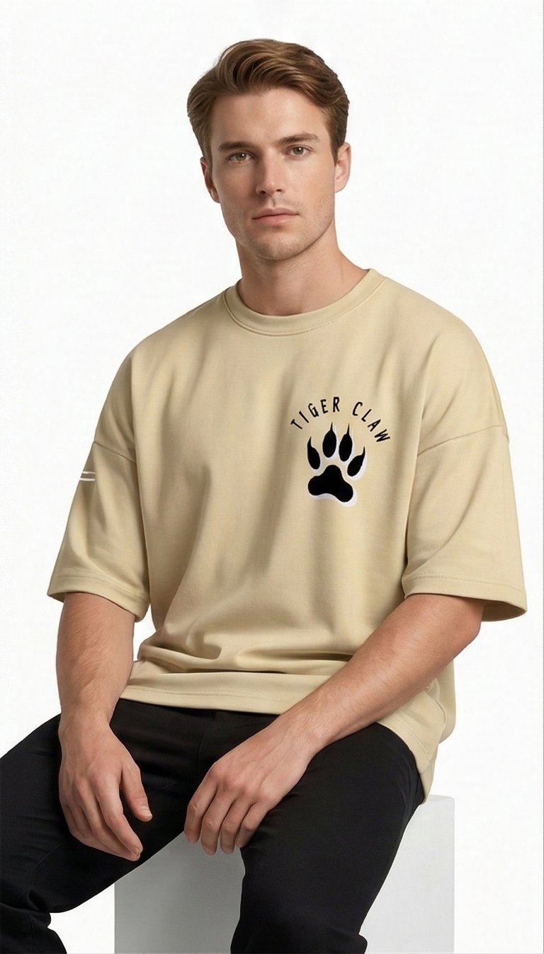 XTYLIX Tiger Oversized T-Shirt for Men | Premium Cotton Graphic Printed Round Neck Streetwear T Shirt Badge - Image 2