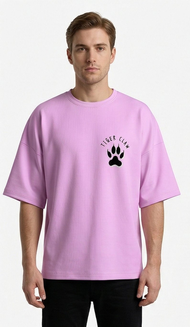 XTYLIX Tiger Oversized T-Shirt for Men | Premium Cotton Graphic Printed Round Neck Streetwear T Shirt lavender - Image 6