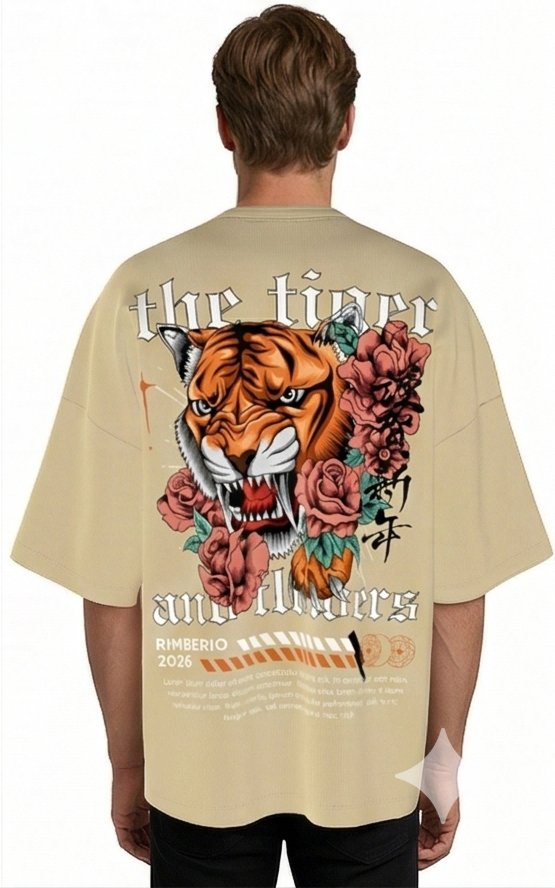 XTYLIX Tiger Oversized T-Shirt for Men | Premium Cotton Graphic Printed Round Neck Streetwear T Shirt Badge - Image 5