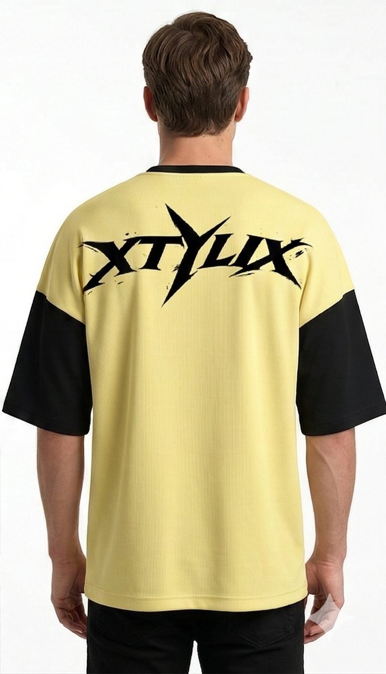 XTYLIX Oversized T-Shirt for Unisex | Premium Cotton Graphic Printed Round Neck Streetwear T Shirt Cross Color Yellow Badge - Image 4