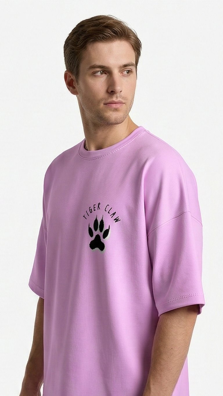 XTYLIX Tiger Oversized T-Shirt for Men | Premium Cotton Graphic Printed Round Neck Streetwear T Shirt lavender
