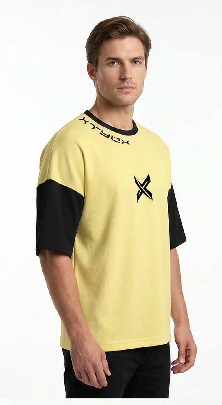XTYLIX Oversized T-Shirt for Unisex | Premium Cotton Graphic Printed Round Neck Streetwear T Shirt Cross Color Yellow Badge - Image 11
